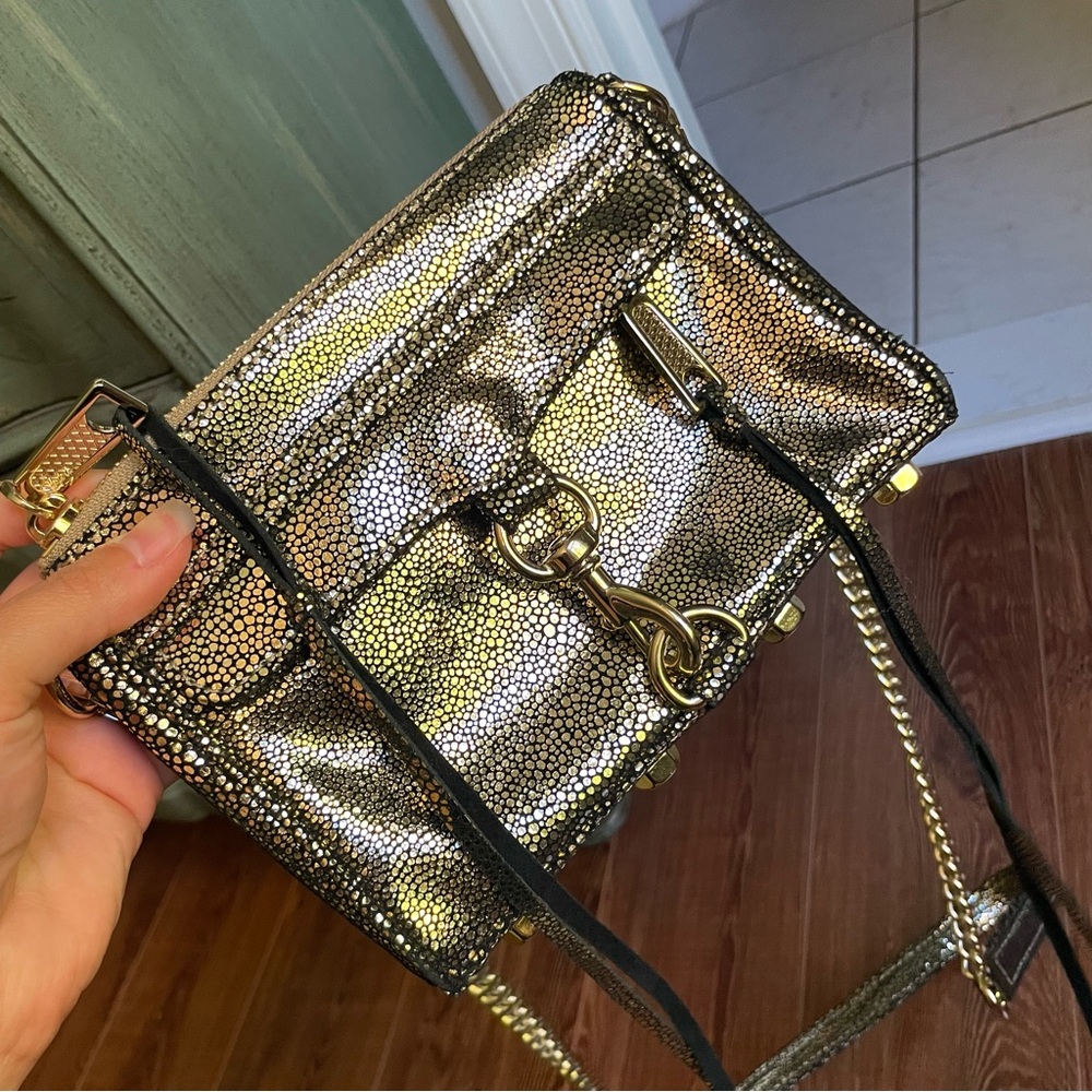 Rebecca Minkoff leather crossbody bag MAC pebbled gold
